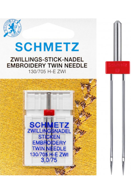Aiguille double à broder Schmetz N° 75 avec écartement 3 mm